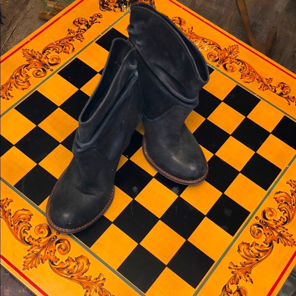 Distressed Black Leather Ankle Boots